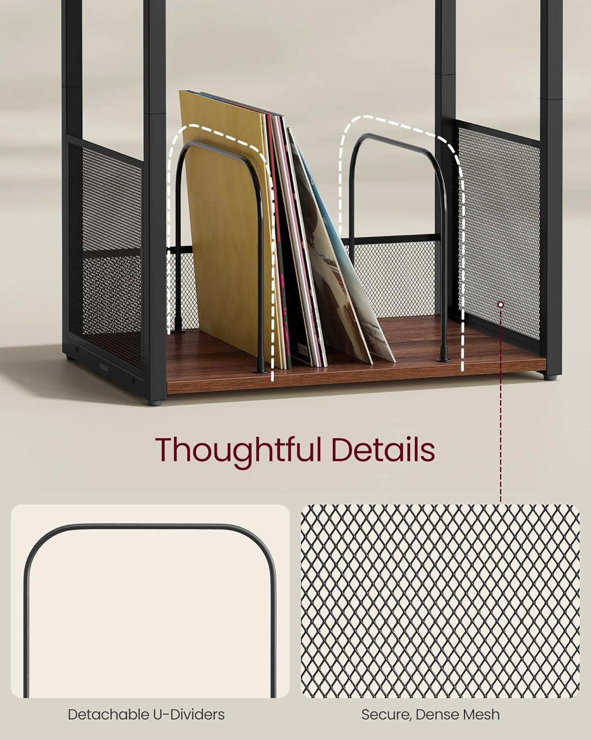 Thumbnail 4 de VASAGLE Record Player Stand, 3-Tier Side Table (ULET275K02) — A Quietly Rugged Home for Your Turntable, Records, and Daily Essentials