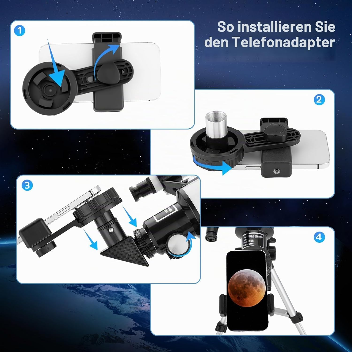 Detalle de Astronomisches Teleskop Refraktor 70/300 mm von Xyvolve – ideal für Anfänger