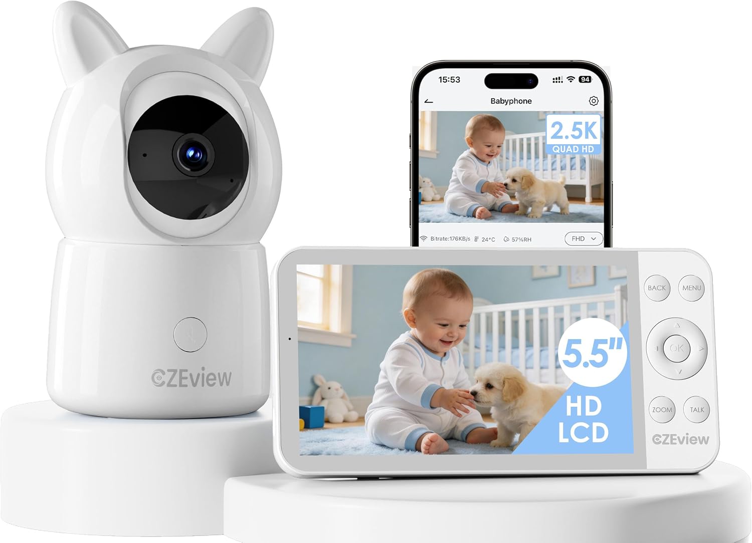 Detalle de CZEview Babyphone 2,5K mit 5,5" Bildschirm