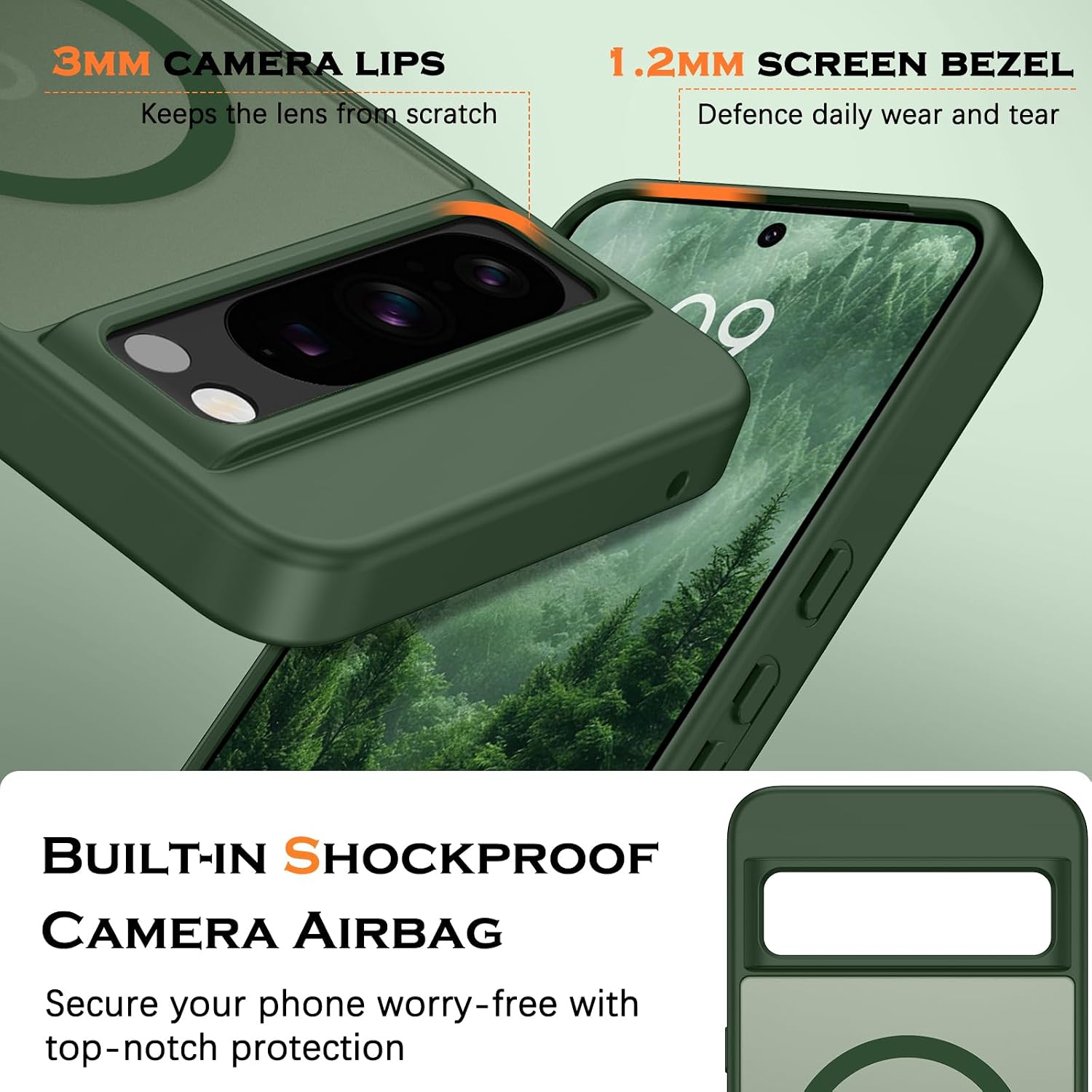 Detalle 2 de YINLAI MagSafe-compatible Slim Case for Google Pixel 8 Pro (6.7") in Green