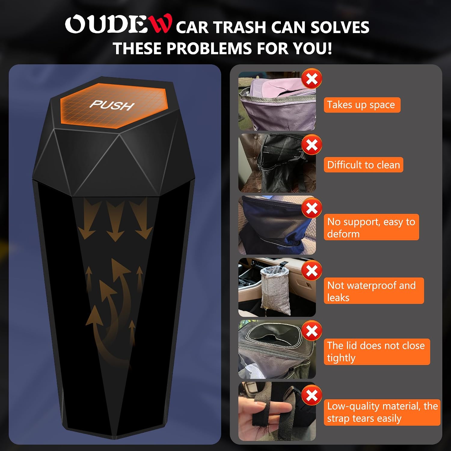 Thumbnail 2 de OUDEW Car Trash Can with Lid - 2-Pack: Leakproof, Compact Organizer with 30 Bags