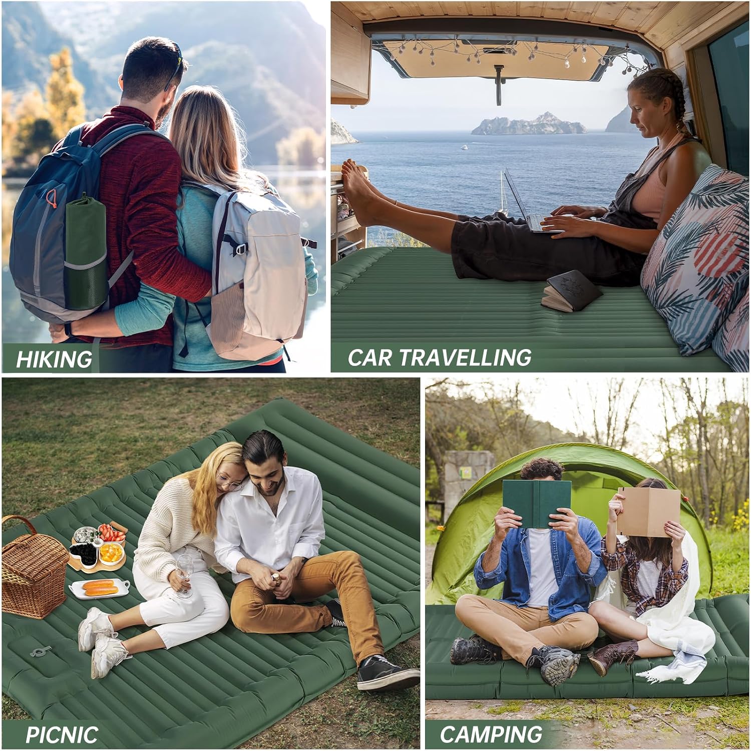 Detalle de Aptliton 10cm Inflating Sleeping Pad with Built-in Foot Pump – Dark Green