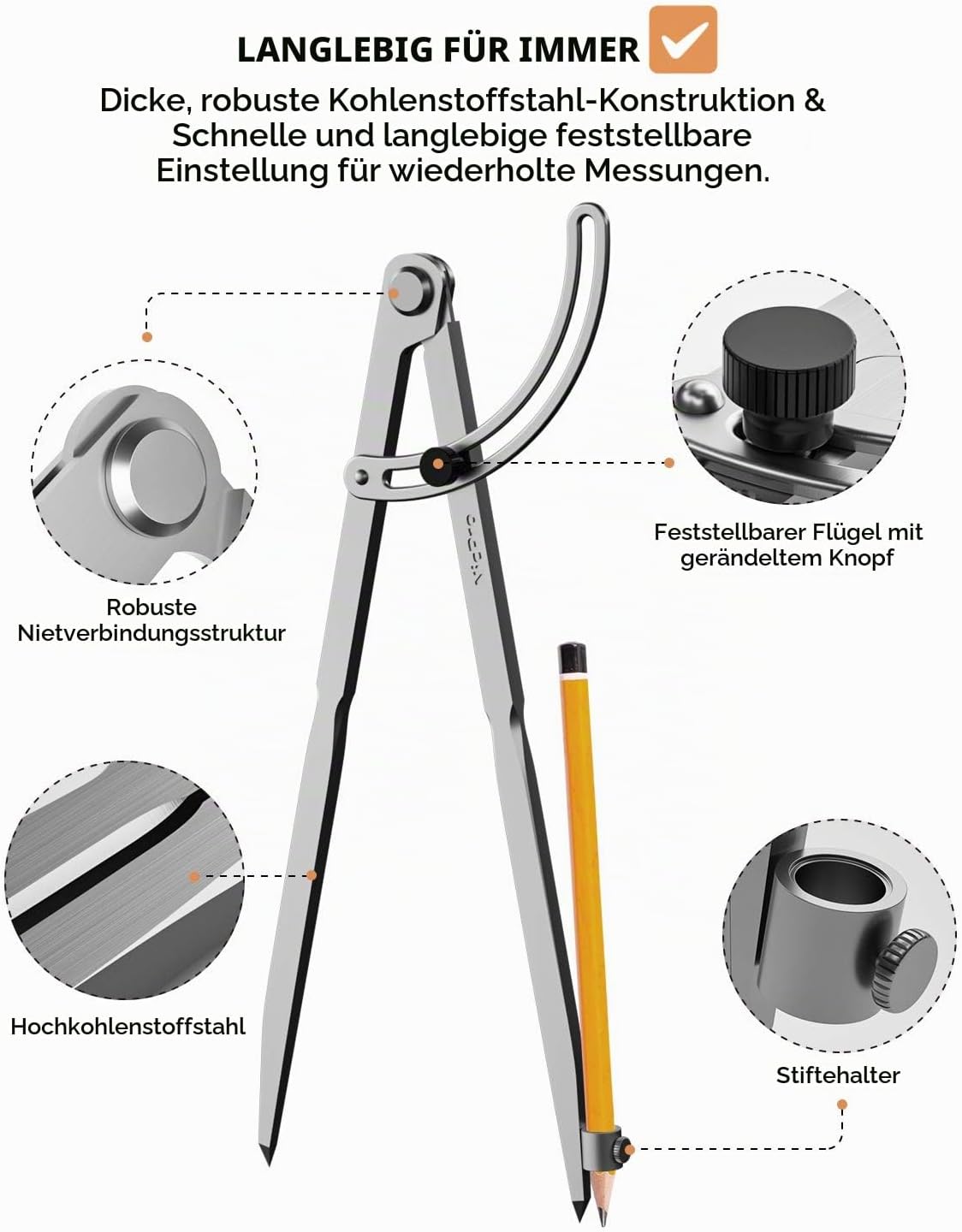 Detalle 2 de Nicpro Kompass 30,5 cm/12 Zoll – Großer Professioneller Bleistift-Zirkel mit Stifthalter