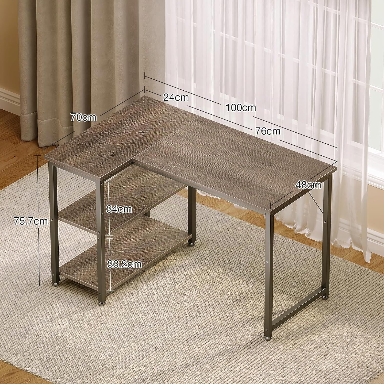 Detalle de Coleshome cji-11 L-format gamingbord med vändbar hylla, grå ek, 100 × 70 cm