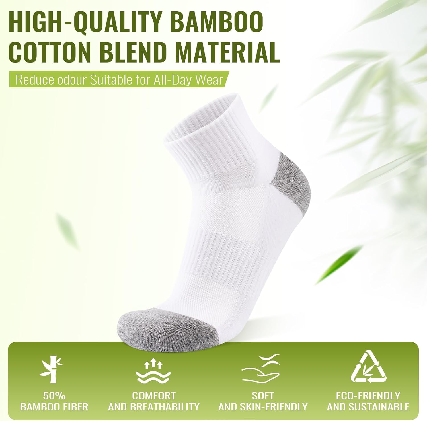 Thumbnail 2 de SukModen Compression Ankle Support Running Socks (Bamboo) – 3 Pairs Quarter Trainer Socks for Men & Women