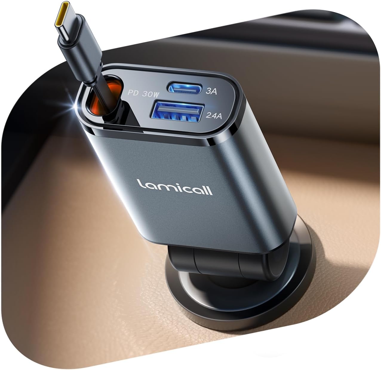Detalle de Lamicall 3-in-1 Retractable Car Charger 57W
