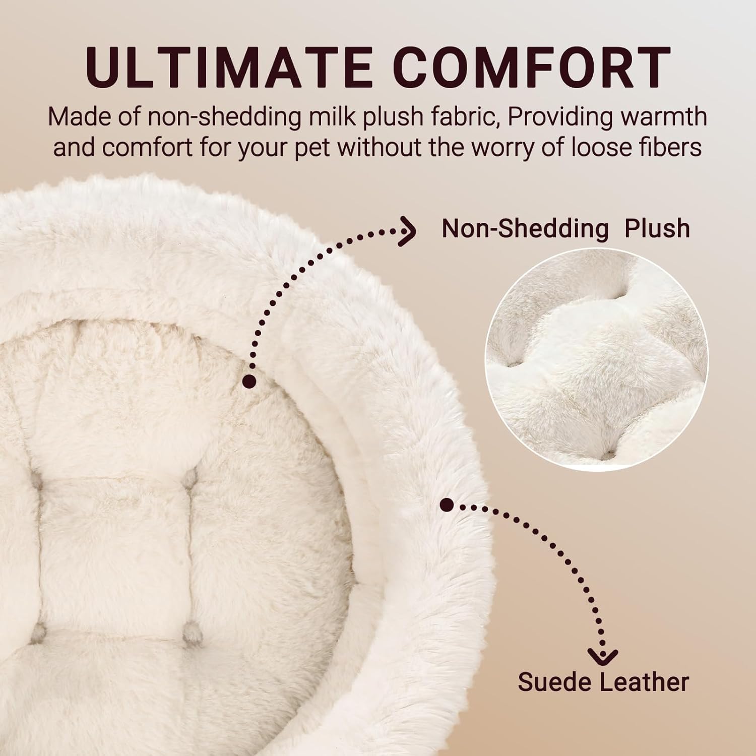 Thumbnail 3 de EDMIENS Small Cat Bed, Round Donut Cushion – 45x45x16.5cm, Brown