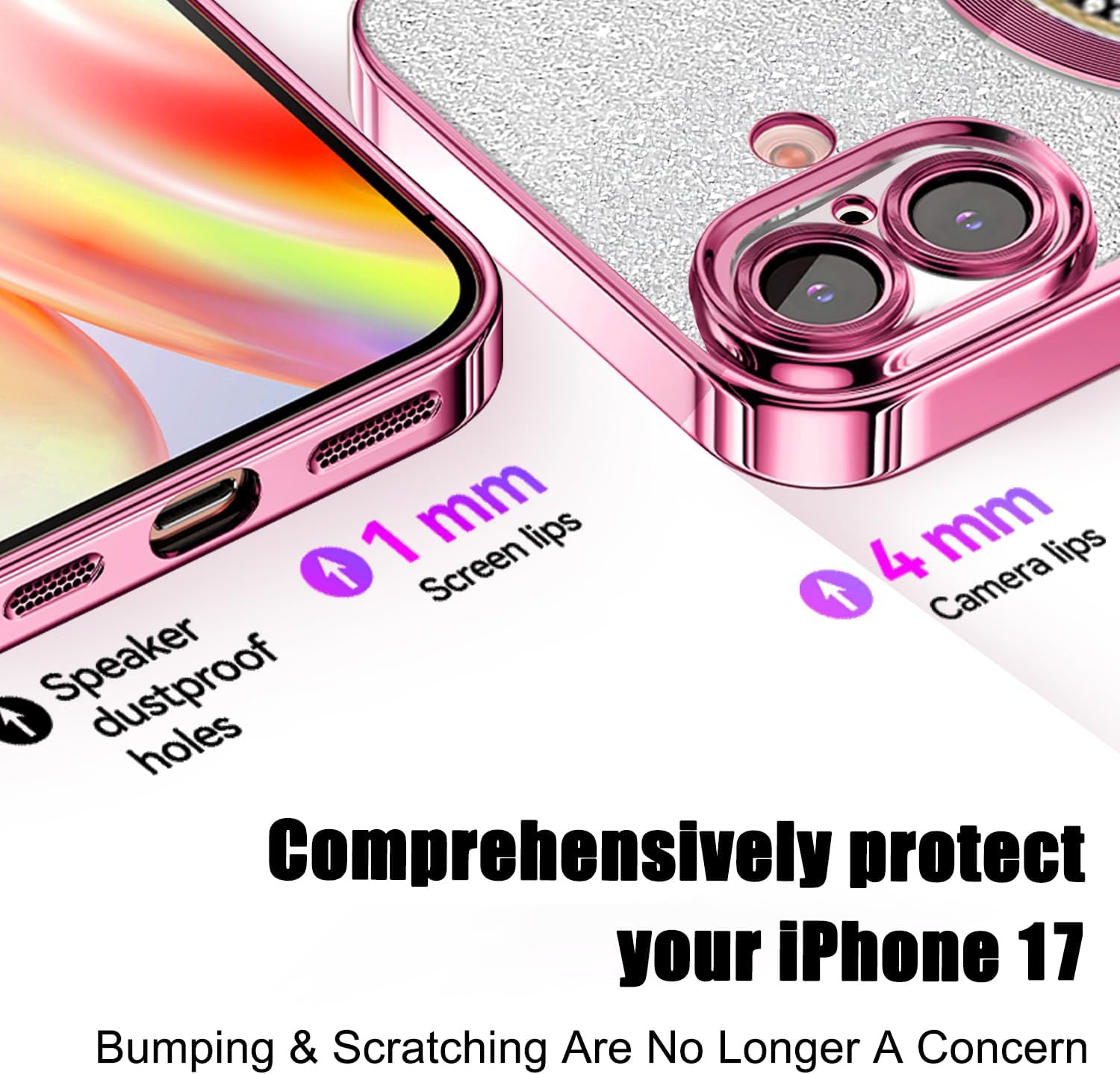 Thumbnail 5 de Misscase Glitter Case for iPhone 17 (Pink) – Magnetic, Full Protection