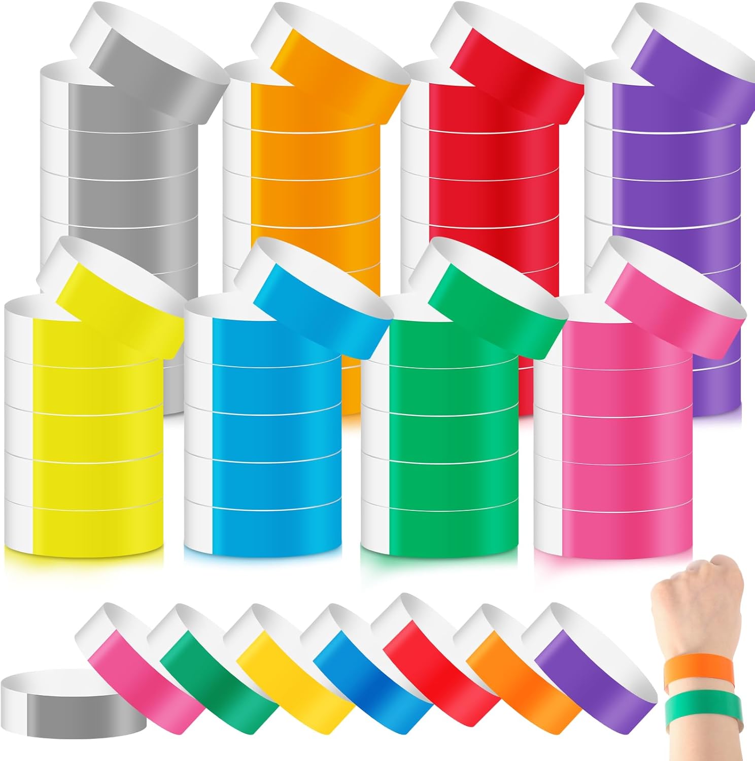 240 Pack 8 Coloured Waterproof Event Wristbands (Adhesive Paper) for Parties, Festivals & Clubs