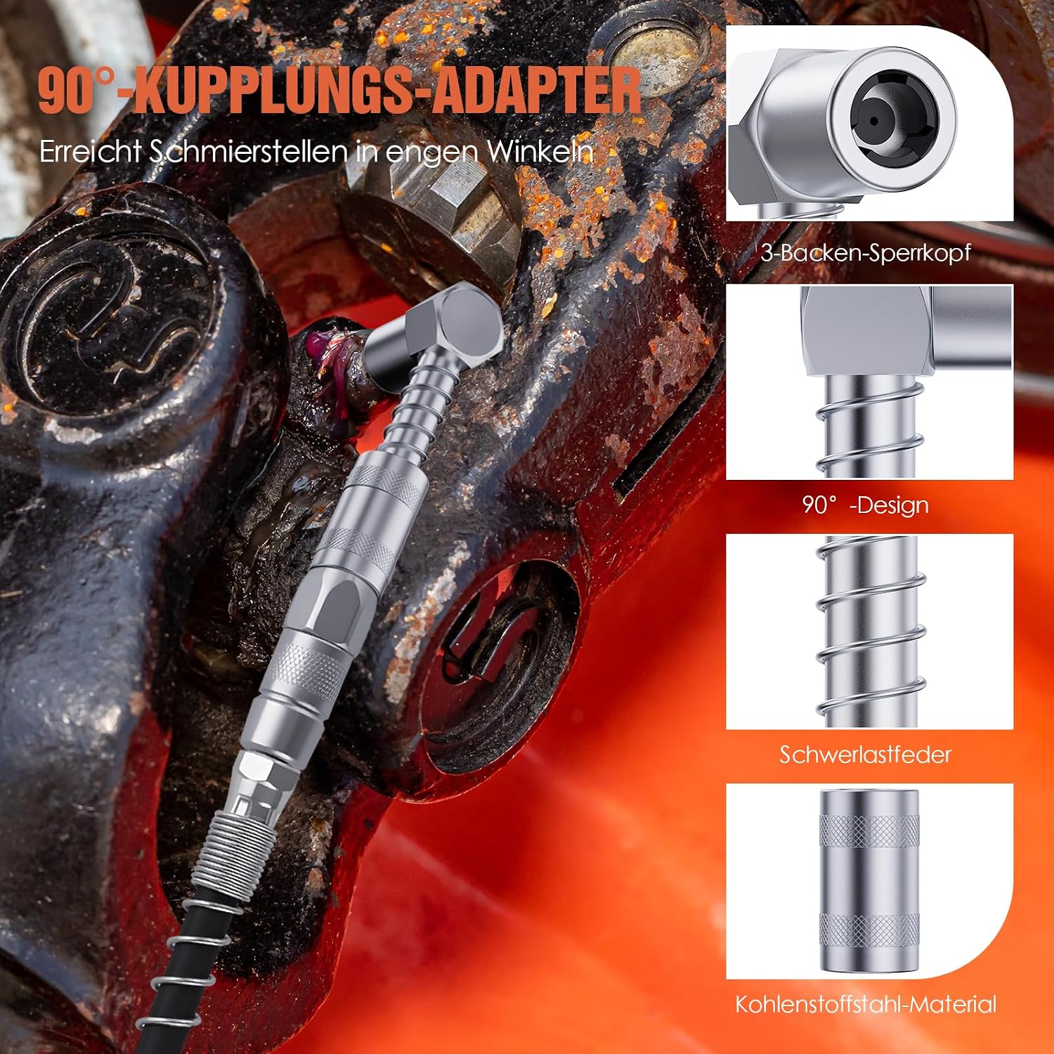Detalle 2 de TRILINK Fettpresse Mundstück Set – 8-teiliges Zubehörset mit Schnellkupplung, 90° Adapter und Schlauch