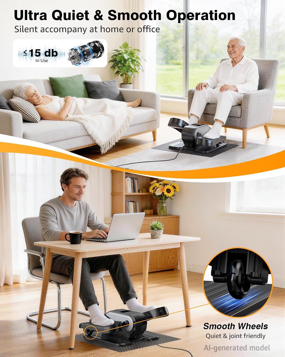 Detalle de VIVURN 023 Under-Desk Elliptical, 12 Speeds, Remote and LCD Display