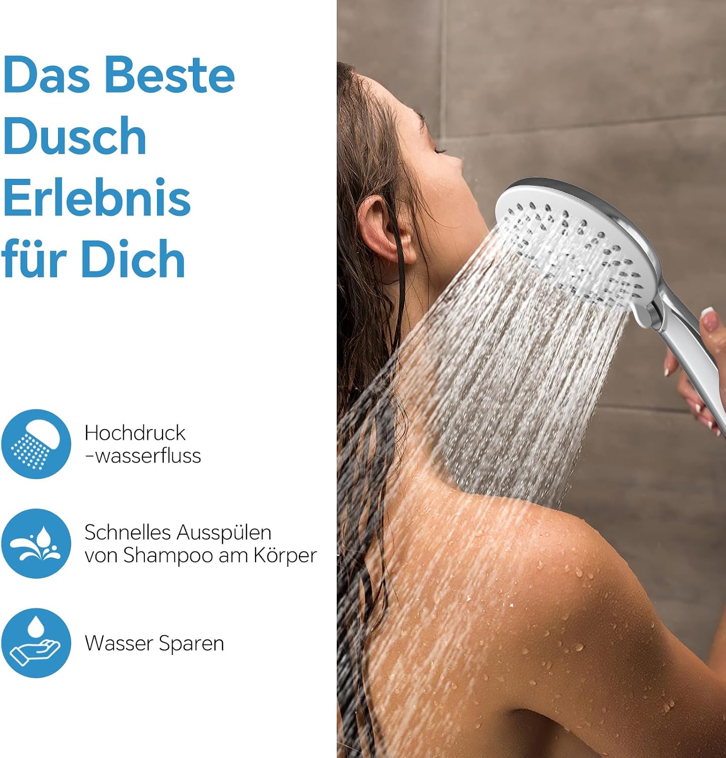 Detalle de Soffione Doccia Alta Pressione 3 Modi con Ugelli in Silicone – Doccino Anticalcare, Installazione Facile