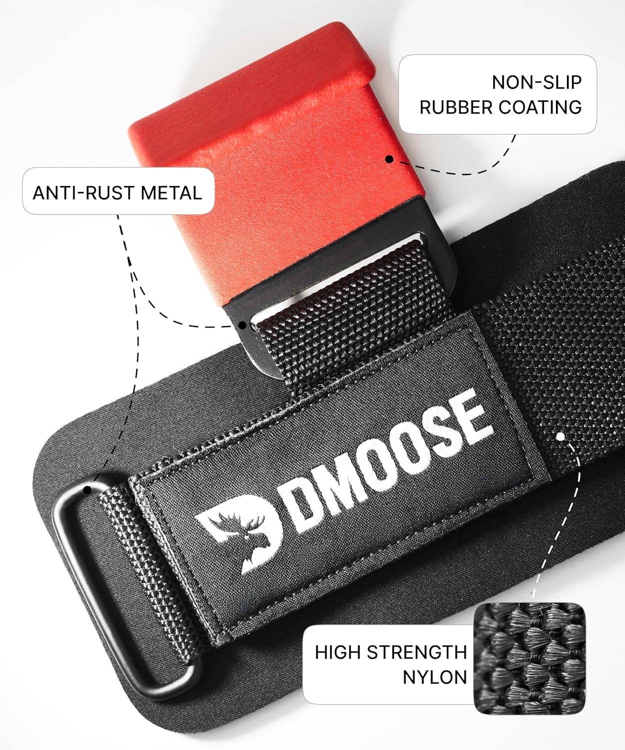 Detalle de DMoose Fitness Weight Lifting Hooks (Pair) – Anti-Rip Nylon Straps with Thick Wrist Padding
