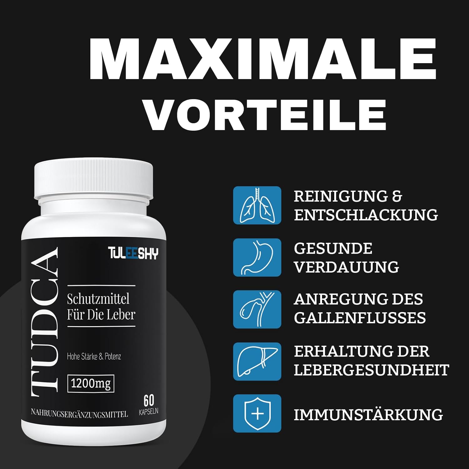 Thumbnail 2 de TUDCA Kapseln – Hochdosiertes Nahrungsergänzungsmittel mit Tauroursodesoxycholsäure (TUDCA) 1200 mg pro Portion