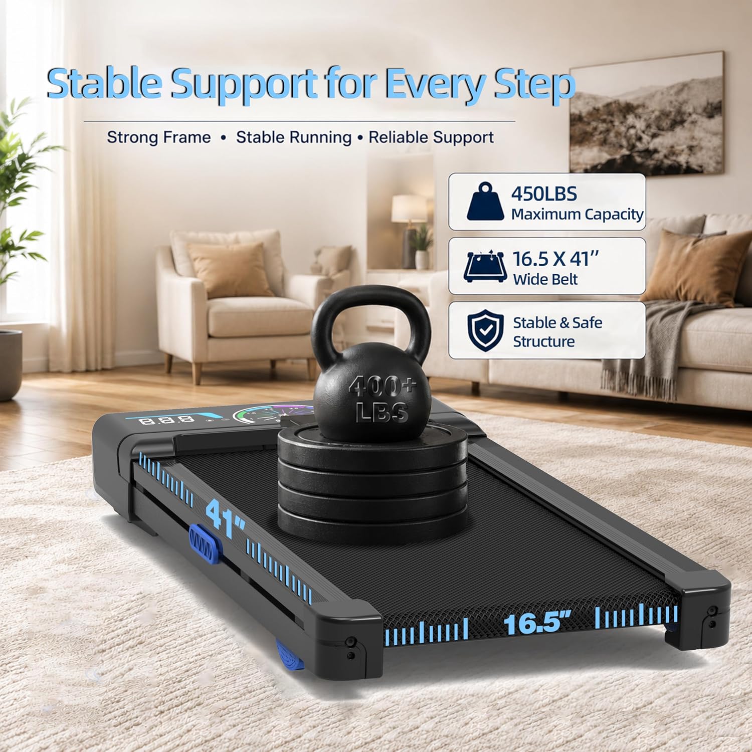 Detalle 2 de TRAILVIBER X01 Walking Pad Treadmill, 12% Auto Incline, Bluetooth Audio