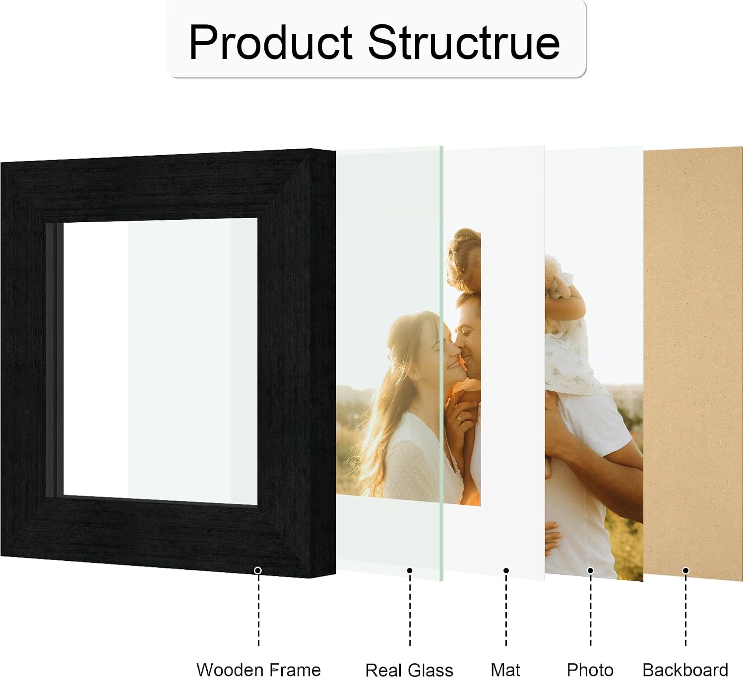 Thumbnail 5 de THKRLOF 8x10 Picture Frame, Black MDF Wood with Real Glass