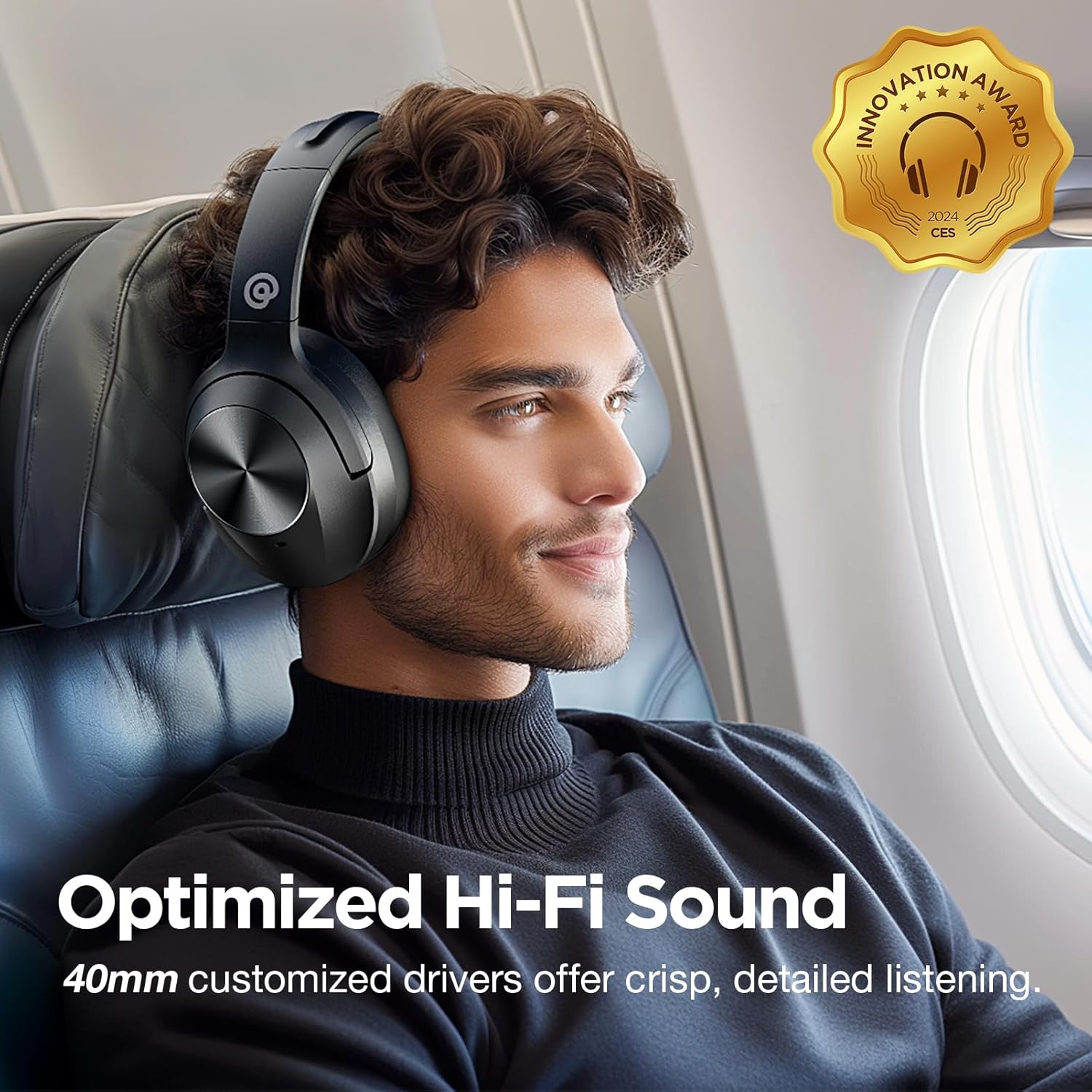 Detalle 2 de vibeadio Upgrade Pro-level Hybrid Active Noise Cancelling Over-Ear Headphones (Black)