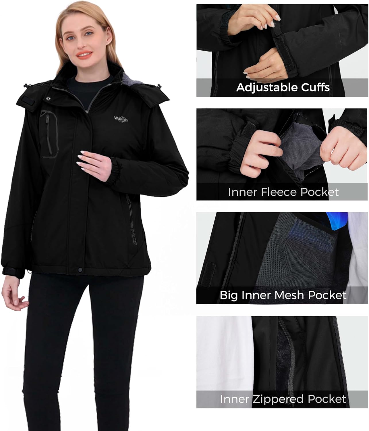 Detalle 1 de Wantdo Women's Winter Ski Jacket, 10,000 mm Waterproof, Removable Hood
