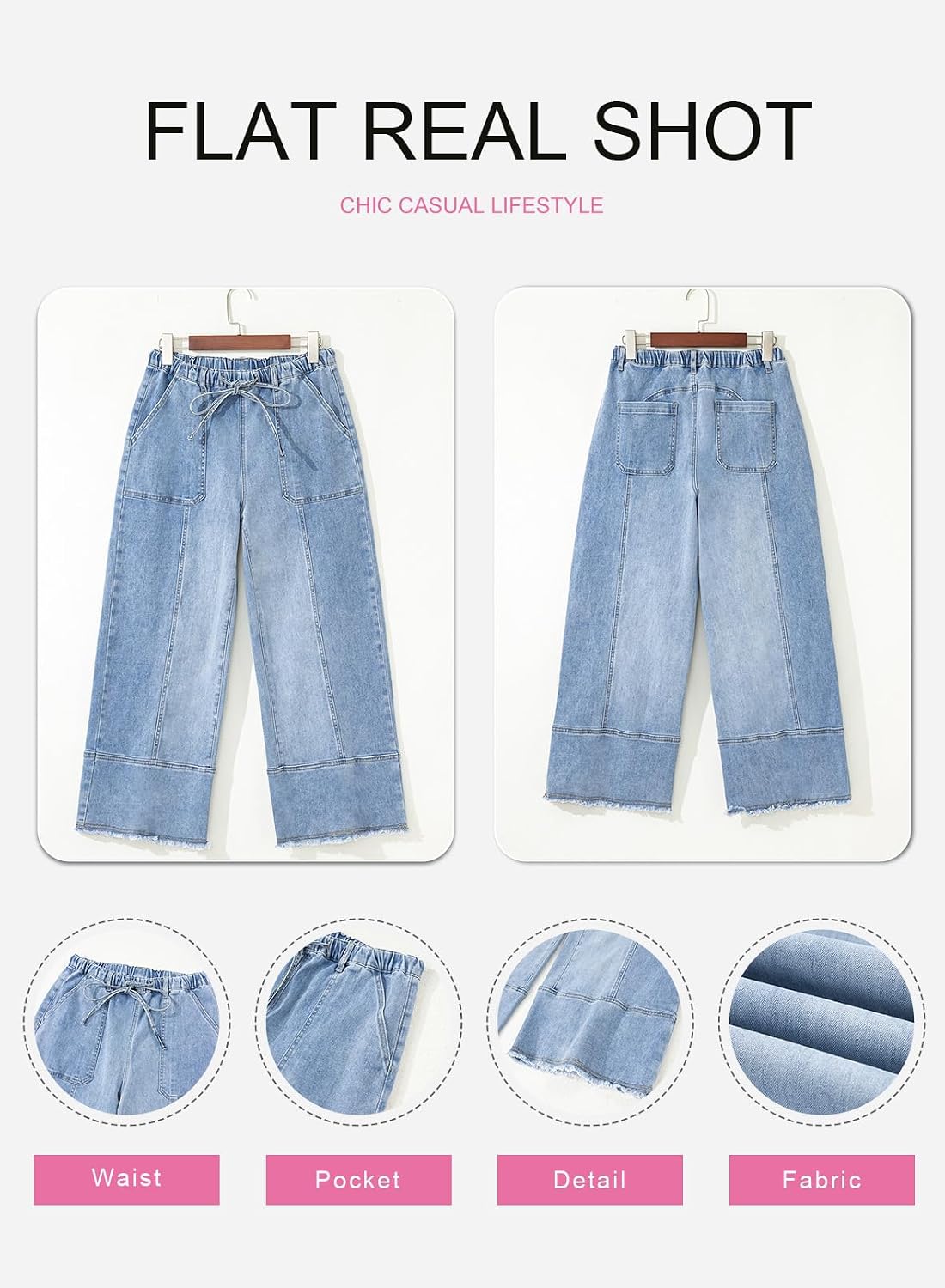 Thumbnail 4 de SHEWIN Women's Wide Leg Jeans with High Waist and Drawstring — Stretchy Baggy Denim Pants
