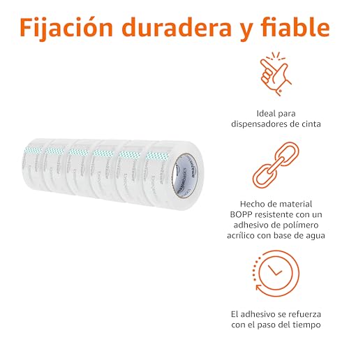 Detalle de Amazon Basics 6 unidades de Cinta de Embalaje para Mudanza y Almacenamiento, 4,7 cm x 99,6 m, Transparente