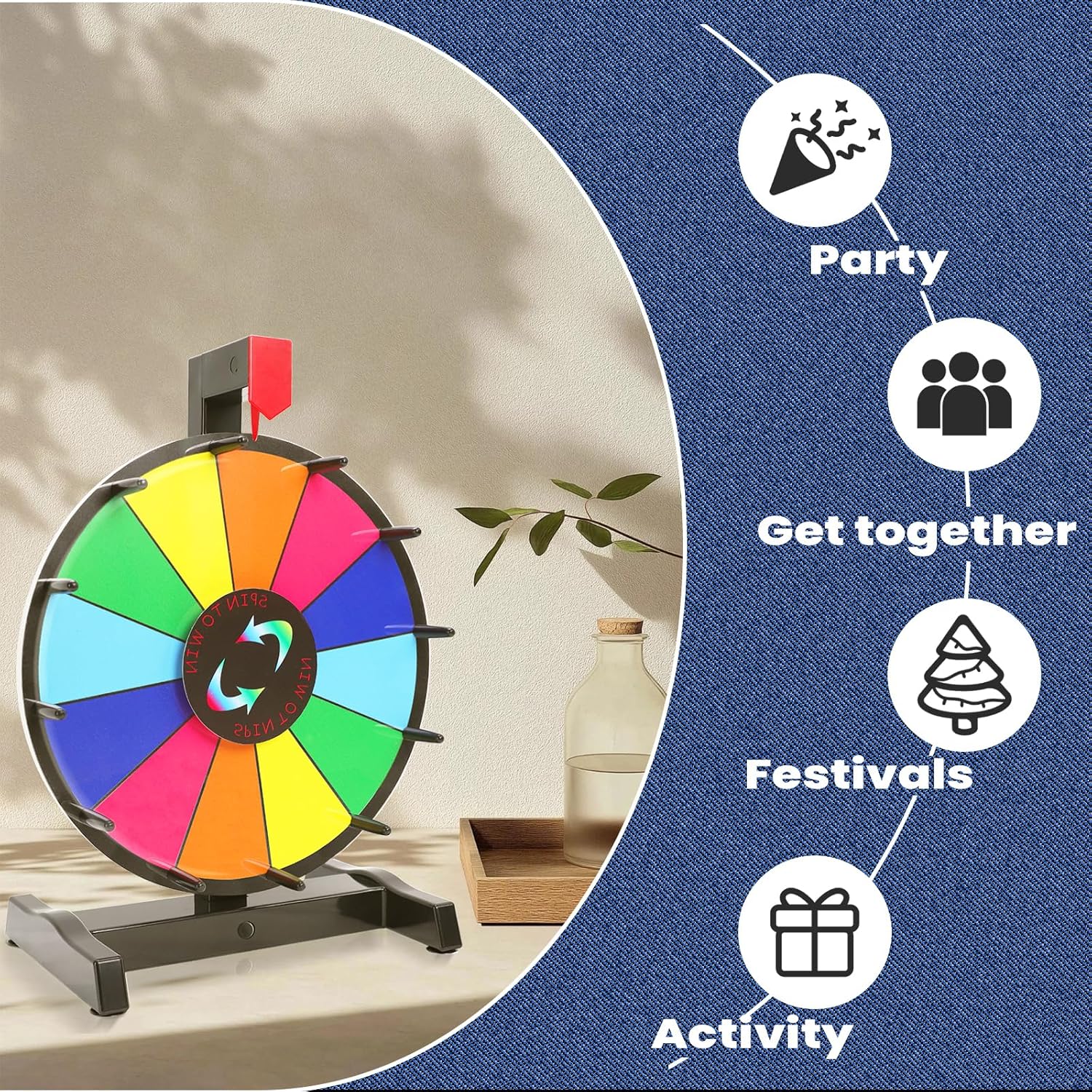 Thumbnail 2 de iElyiEsy Spinning Prize Wheel 12 Inch Tabletop with Stand (12 Colour Slots)