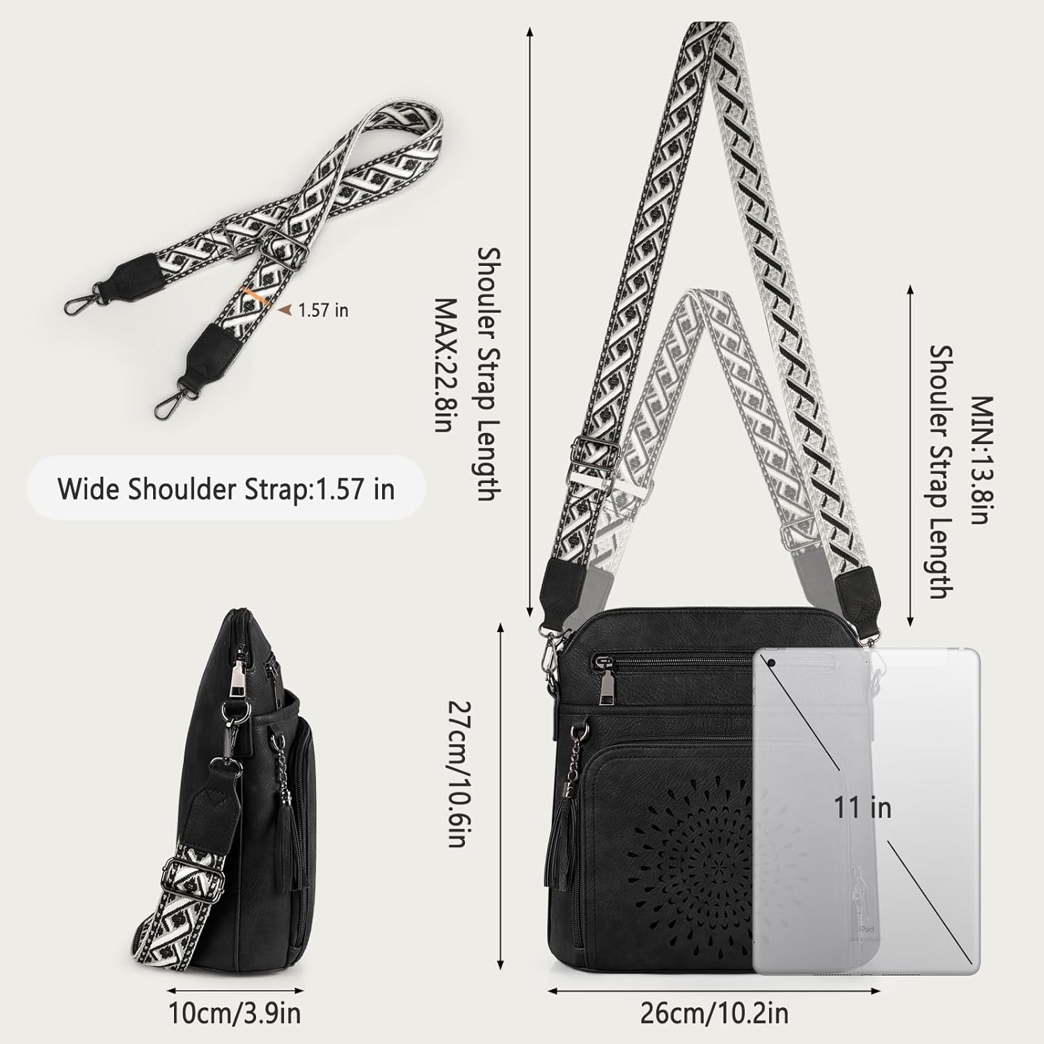 Thumbnail 4 de RAINSMORE Umhängetasche Damen Mittelgroß – Crossbody mit integrierter Geldbörse und verstellbarem Gurt