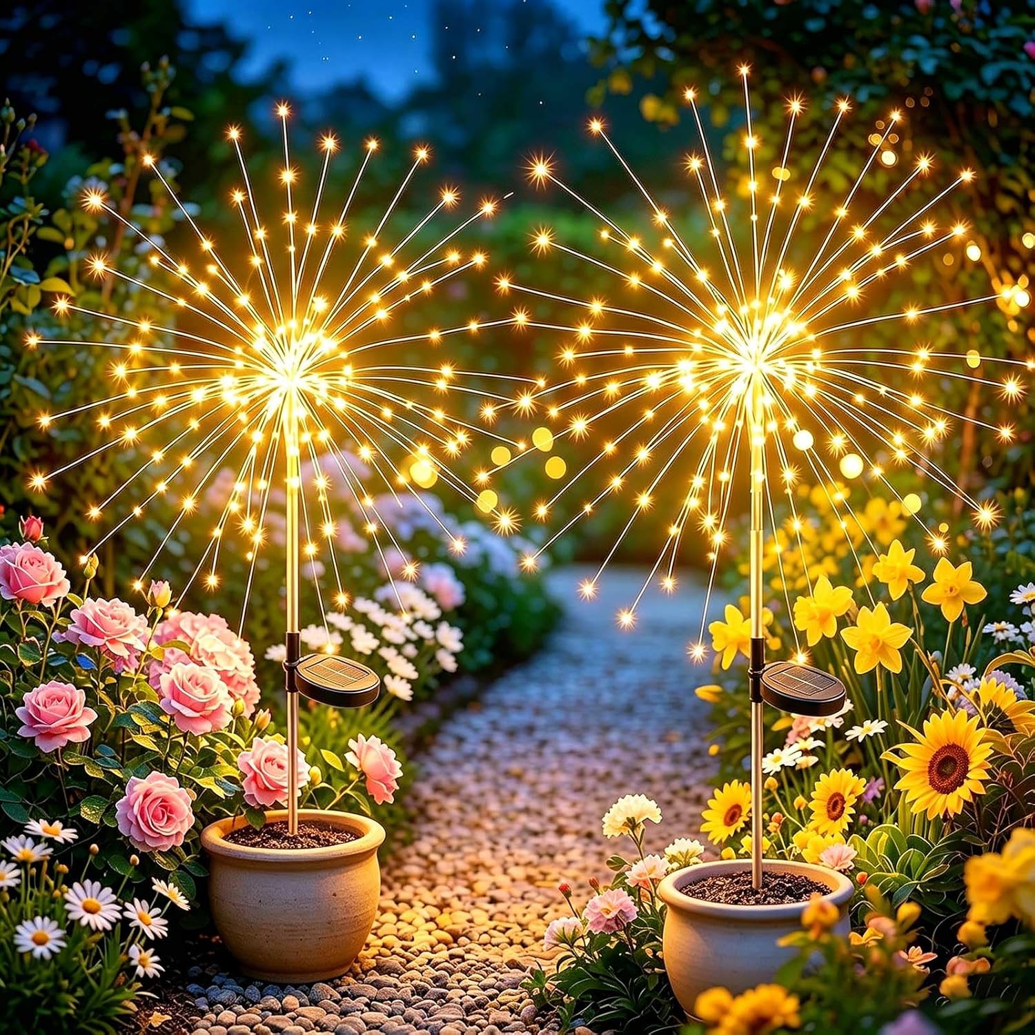 Detalle de Joycome Luci Solari da Giardino 2 Pezzi: Lampioni Solari con 120 LED, IP65, 8 Modalità e Memoria