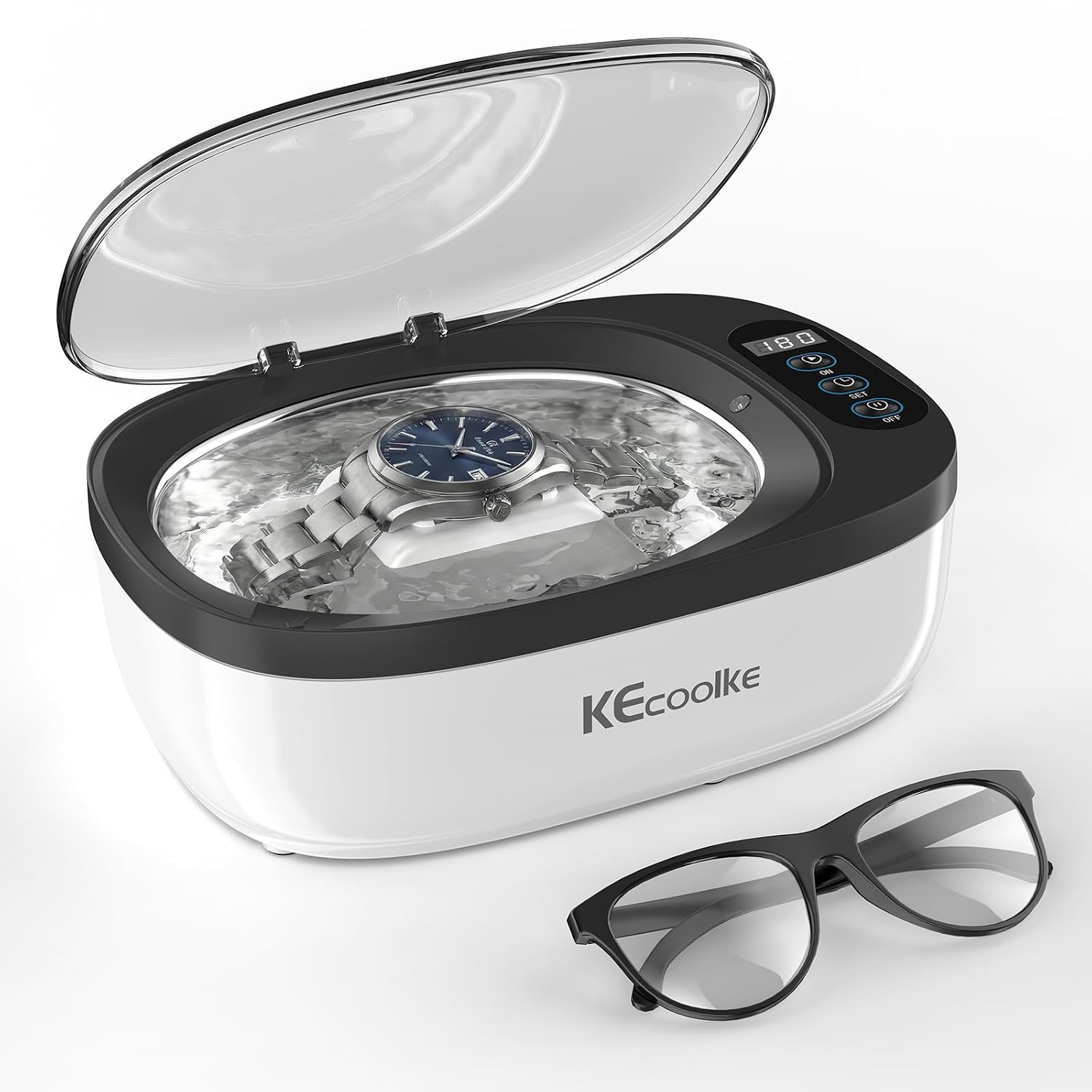 Detalle de KECOOLKE ultrasoonreiniger 750 ml met digitale timer voor sieraden en brillen