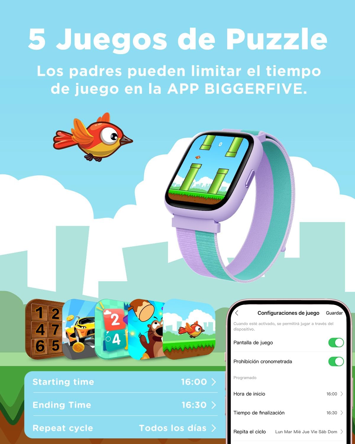 Thumbnail 5 de BIGGERFIVE Pulsera Niñas 5-16 A. 🎯 Reloj Smart, Resistente, Funciones Completas