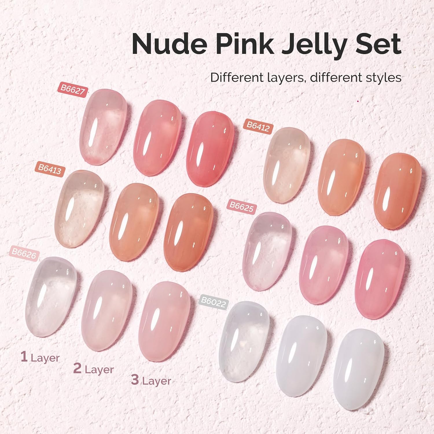 Detalle de MelodySusie Jelly Gel Nail Polish Set – 6 Transparent Colors (Milky/Jelly Texture) 7.5ML