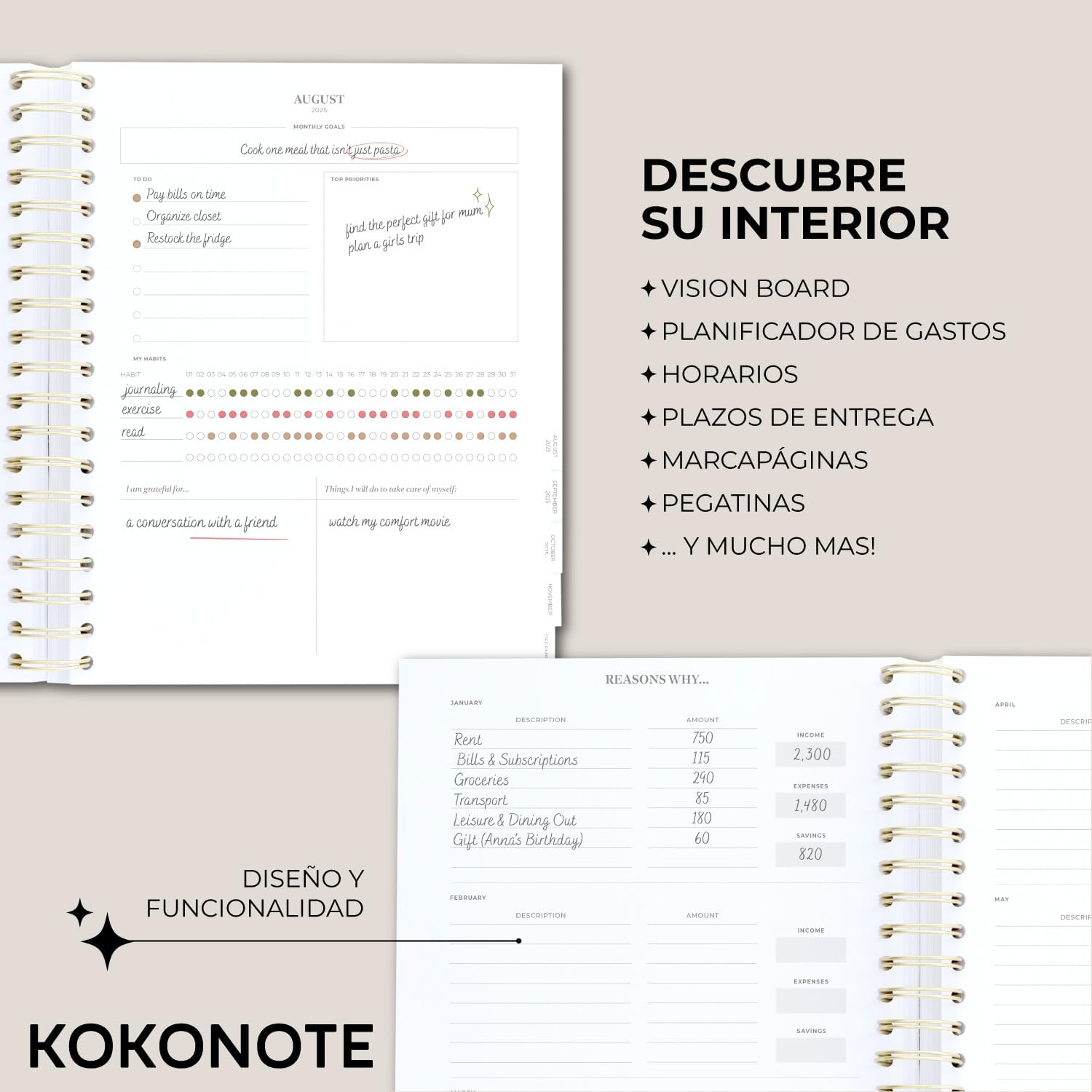 Detalle 1 de Kokonote Agenda 2026 Semana Vista Misty Gray