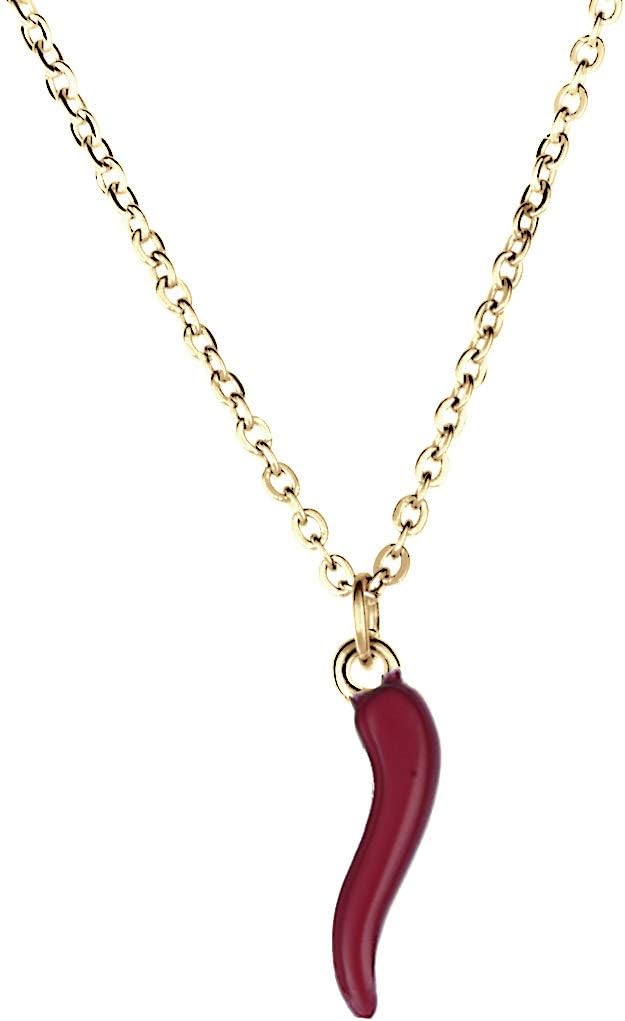 Detalle de Collier Porte-Bonheur Corne en Acier – Corne Italienne Unisexe, 45–50 cm, Coffret Cadeau