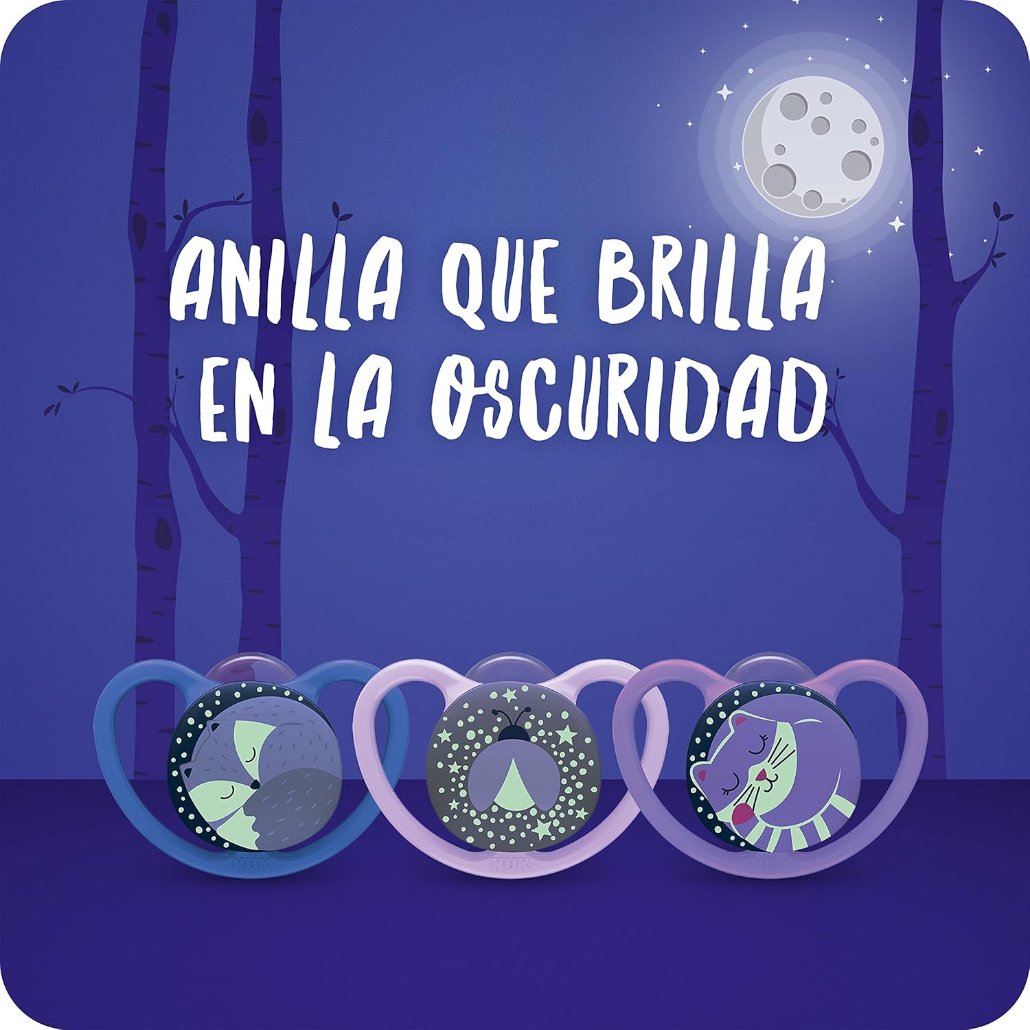 Detalle 2 de NUK Space Day & Night Chupetes 🌙 6-18 meses, silicona, 4 unidades