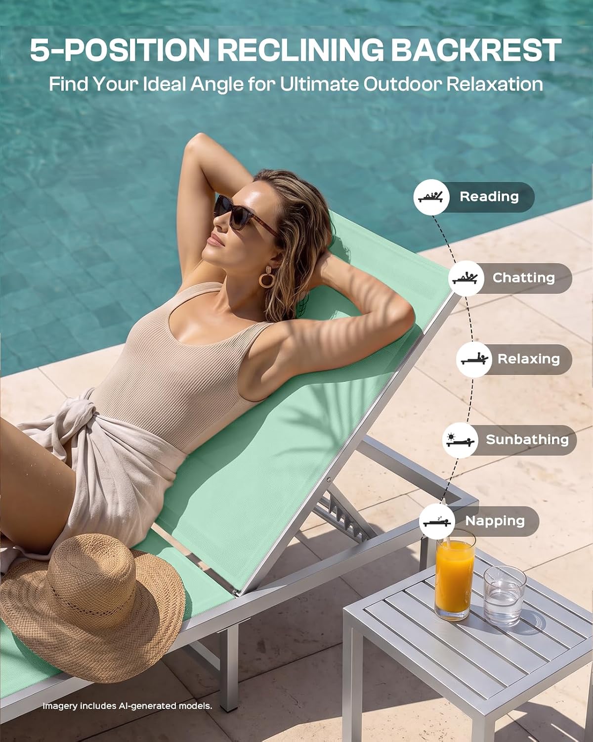 Thumbnail 5 de Oasbira OS-GL-6181 Outdoor Lounge Chairs, Set of 2, Aluminum Frame