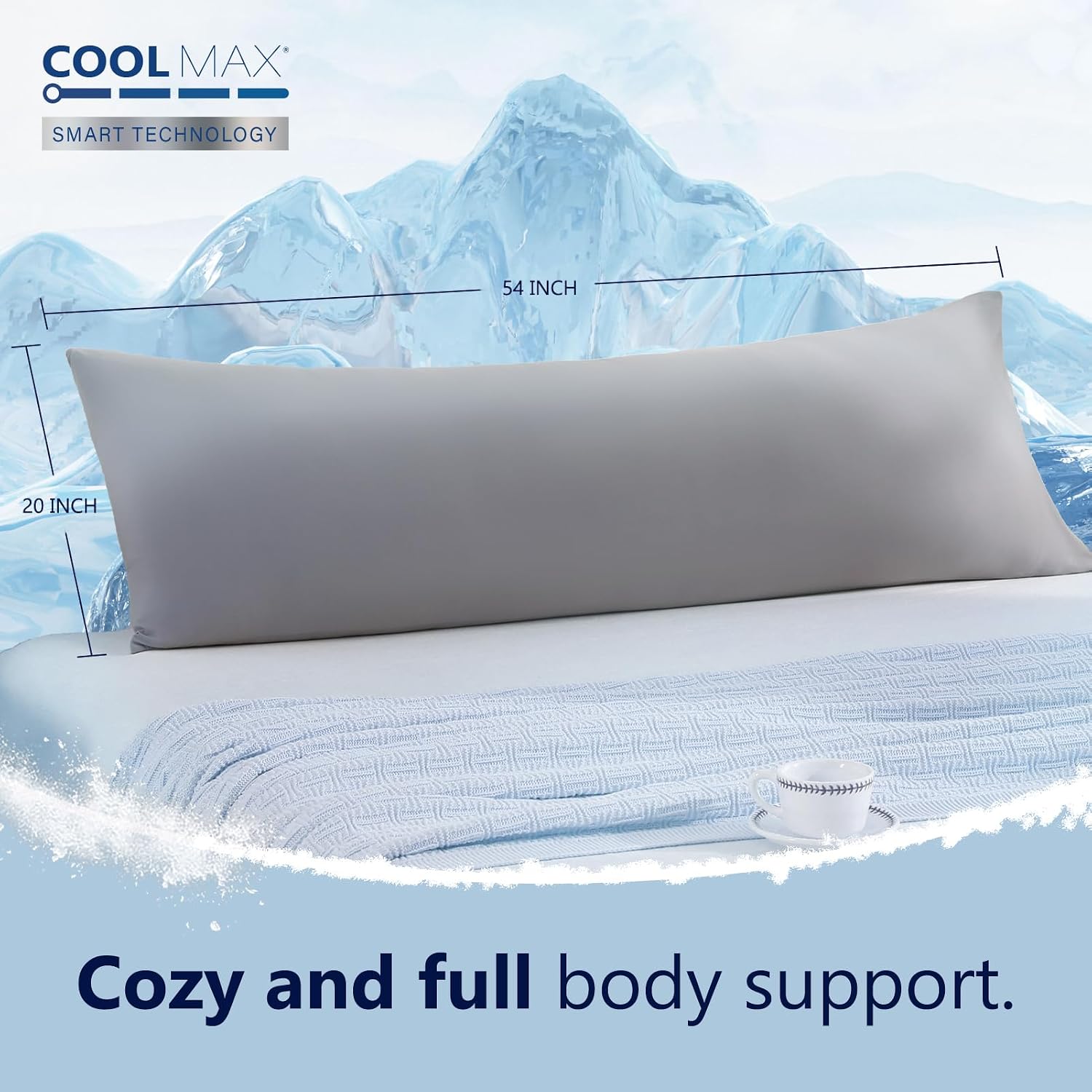 Detalle de DOWNCOOL 20 x 54-Inch Body Pillow with Cooling Cover, Soft Polyester Fill
