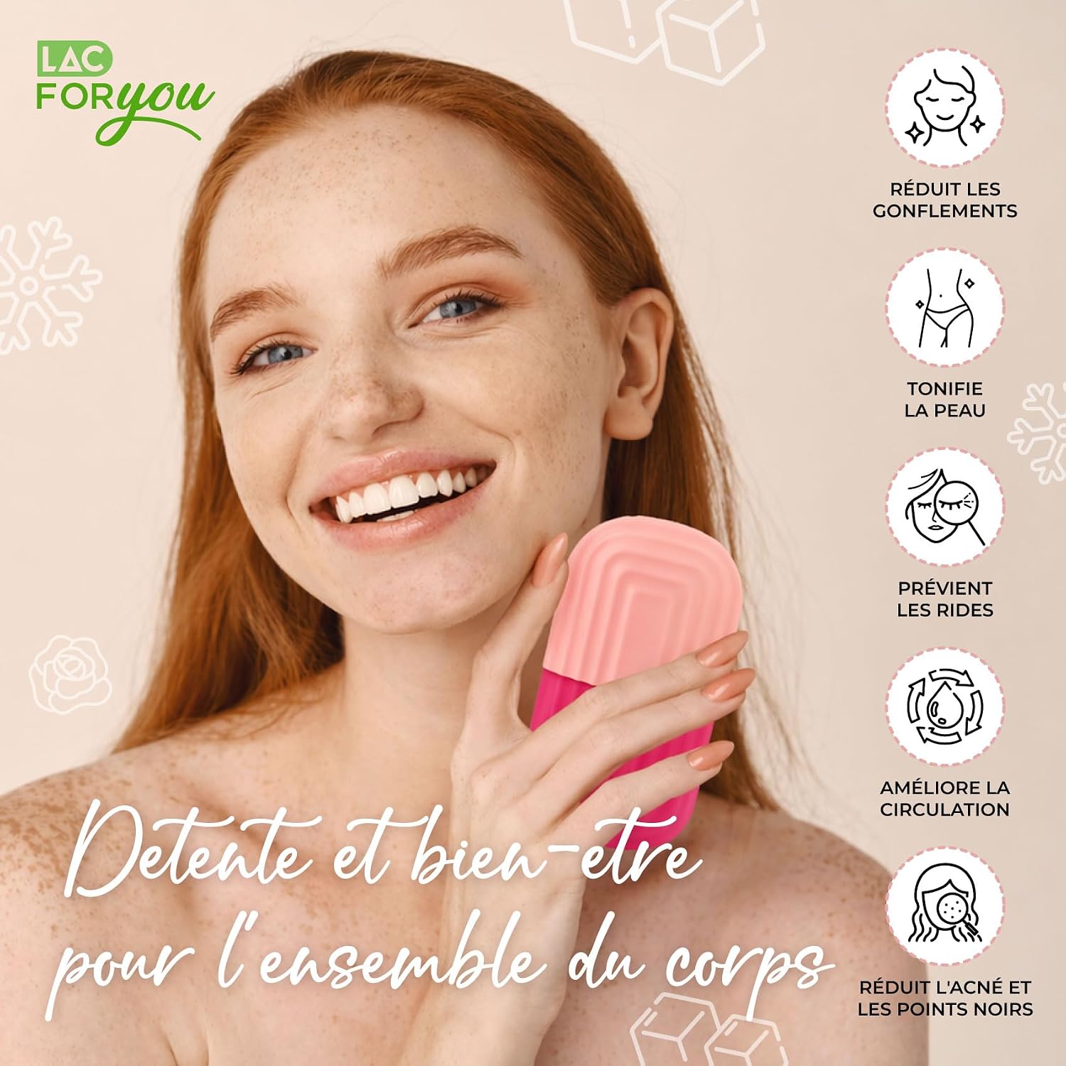 Detalle de LAC Ice Roller Visage : Glacon Silicone pour Massage Visage, Réduction des pores et des poches