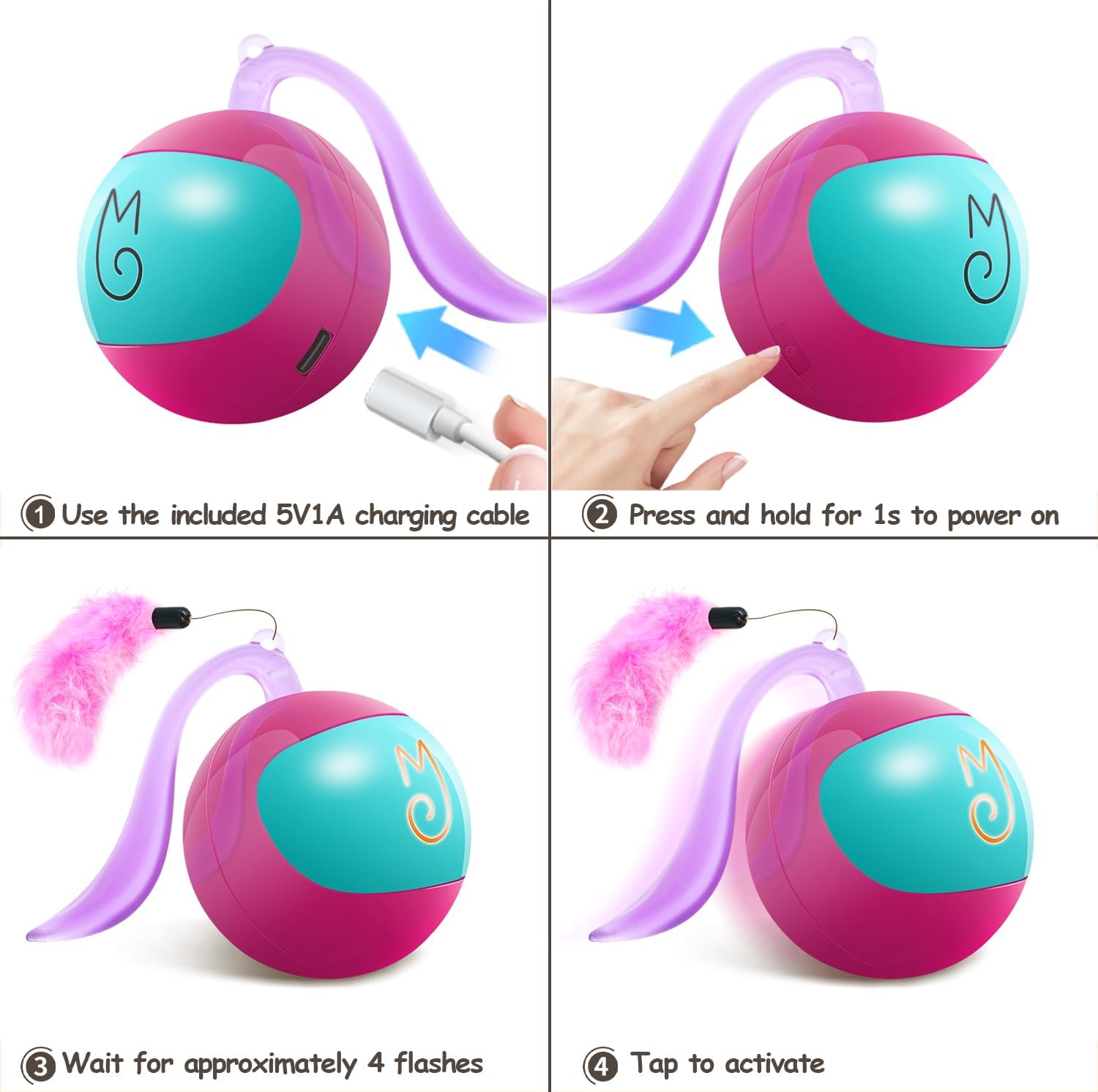 Detalle 2 de Migipaws Interactive Cat Ball Toy Set (Rose) – Touch-activated automatic rolling tracker ball