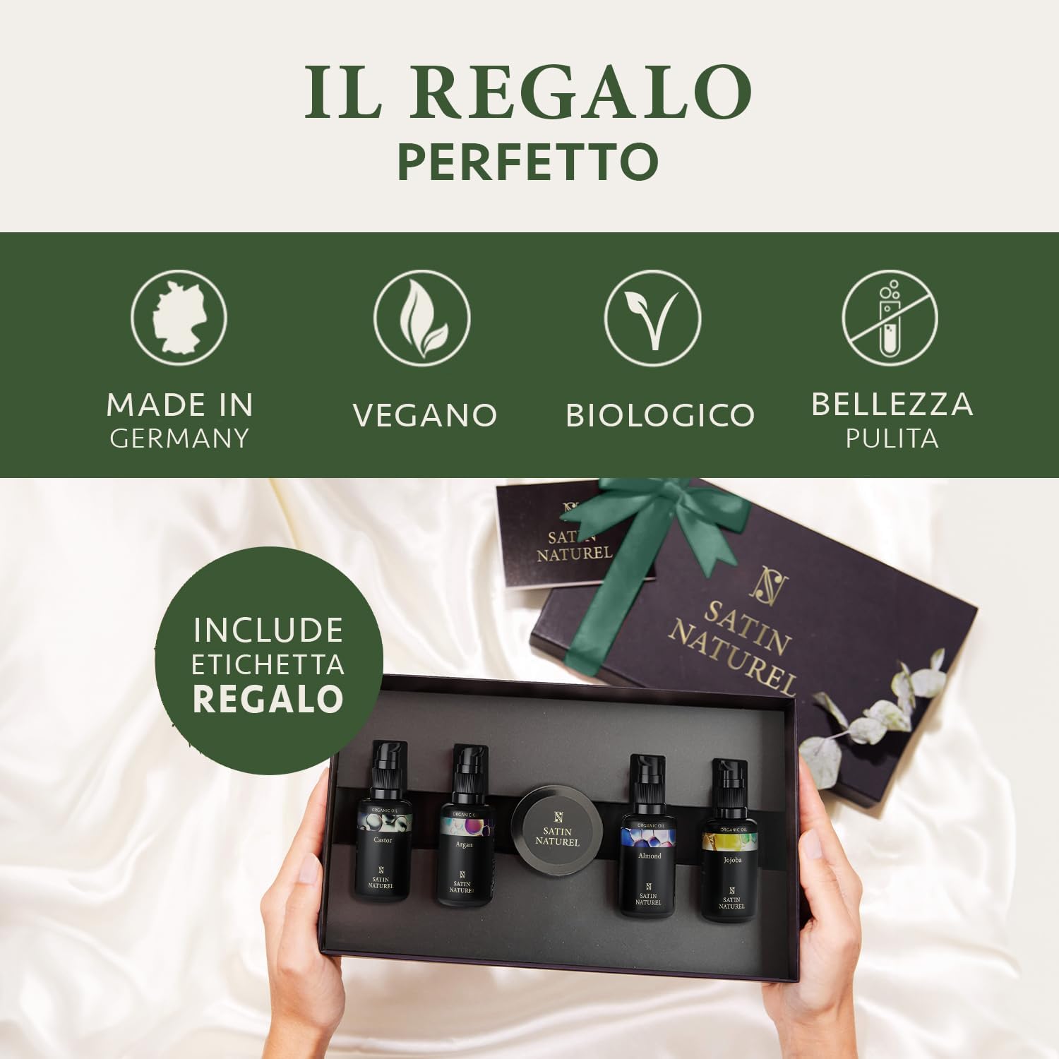 Detalle de Satin Naturel Set Regalo Donna Lusso 5x30ml: Scrub Corpo al Sale Marino e Oli Naturali