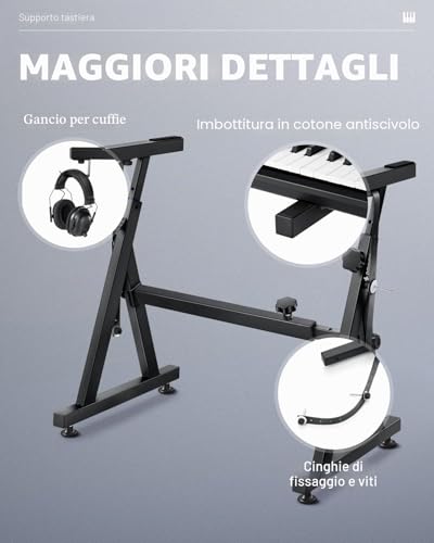 Detalle de Donner Supporto Tastiera Pianoforte Stile-Z, Regolabile e Pieghevole per 61–88 Tasti