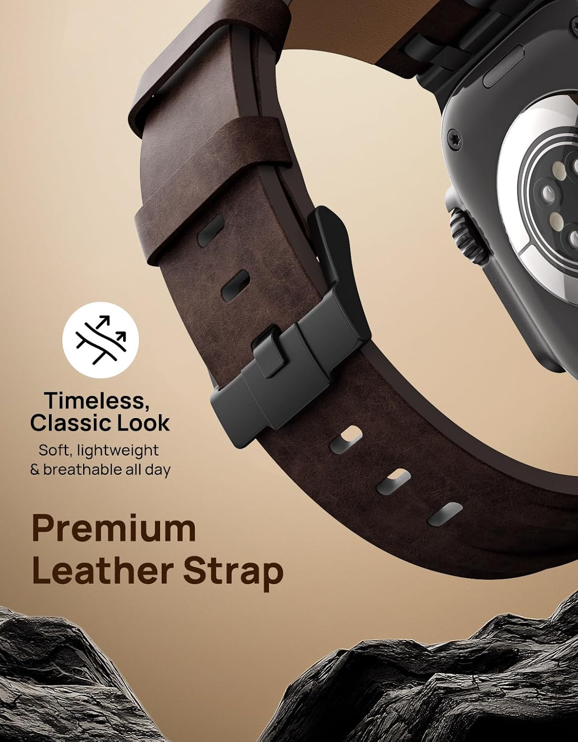 Thumbnail 3 de MoKo Bracelet en cuir pour Apple Watch (Crazy Horse) avec connecteurs métal — compatible 49/46/45/44/42 mm