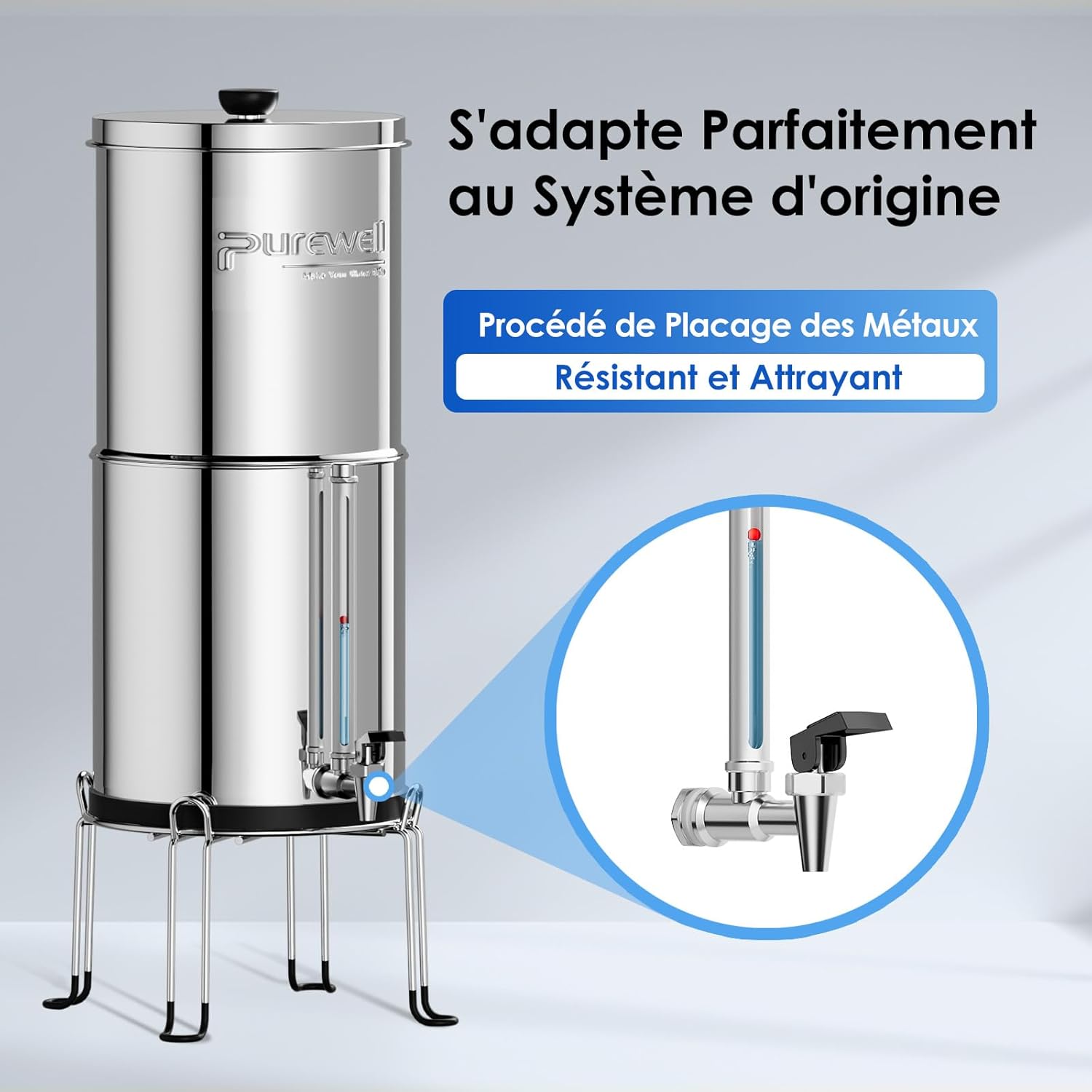 Thumbnail 5 de Purewell Filtre à Eau Gravity 8,5 L – Cuve Inox 304 et 4 Filtres (Charbon/Fluor) sans électricité