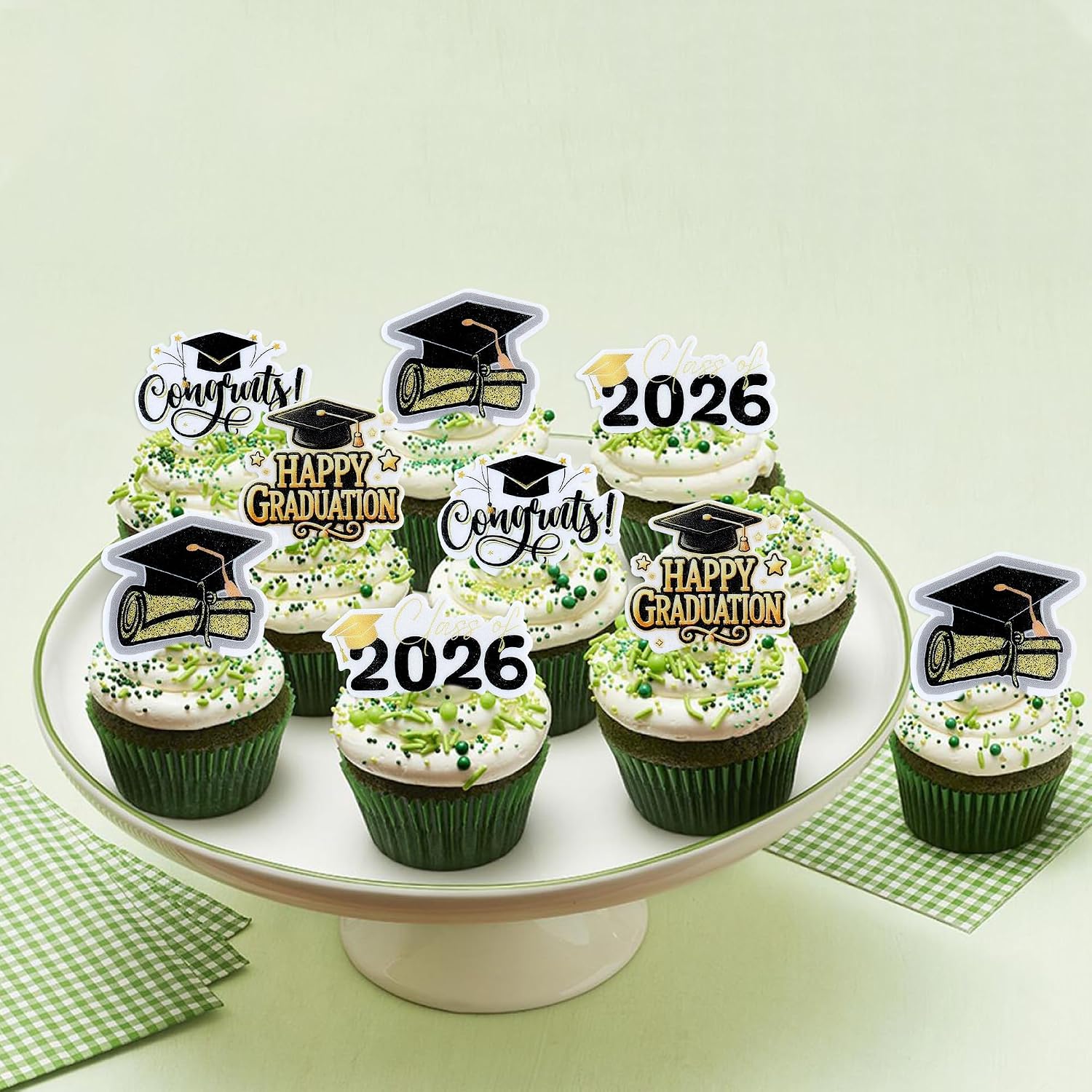 Thumbnail 3 de Ercadio 48-Count Edible Graduation Cupcake Toppers, Gold and Black, 2026