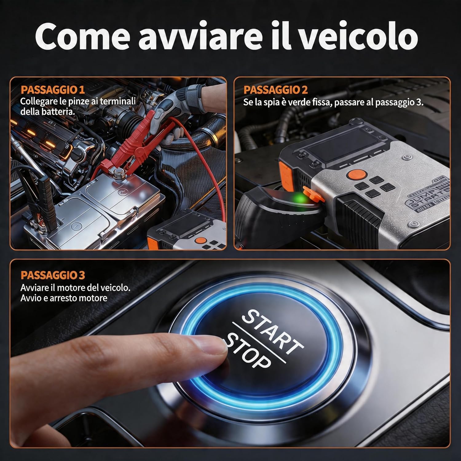 Detalle de Avviatore Batteria Auto 6000A con Compressore 160 PSI – Booster Portatile per 12V (gas/diesel) con LCD e USB