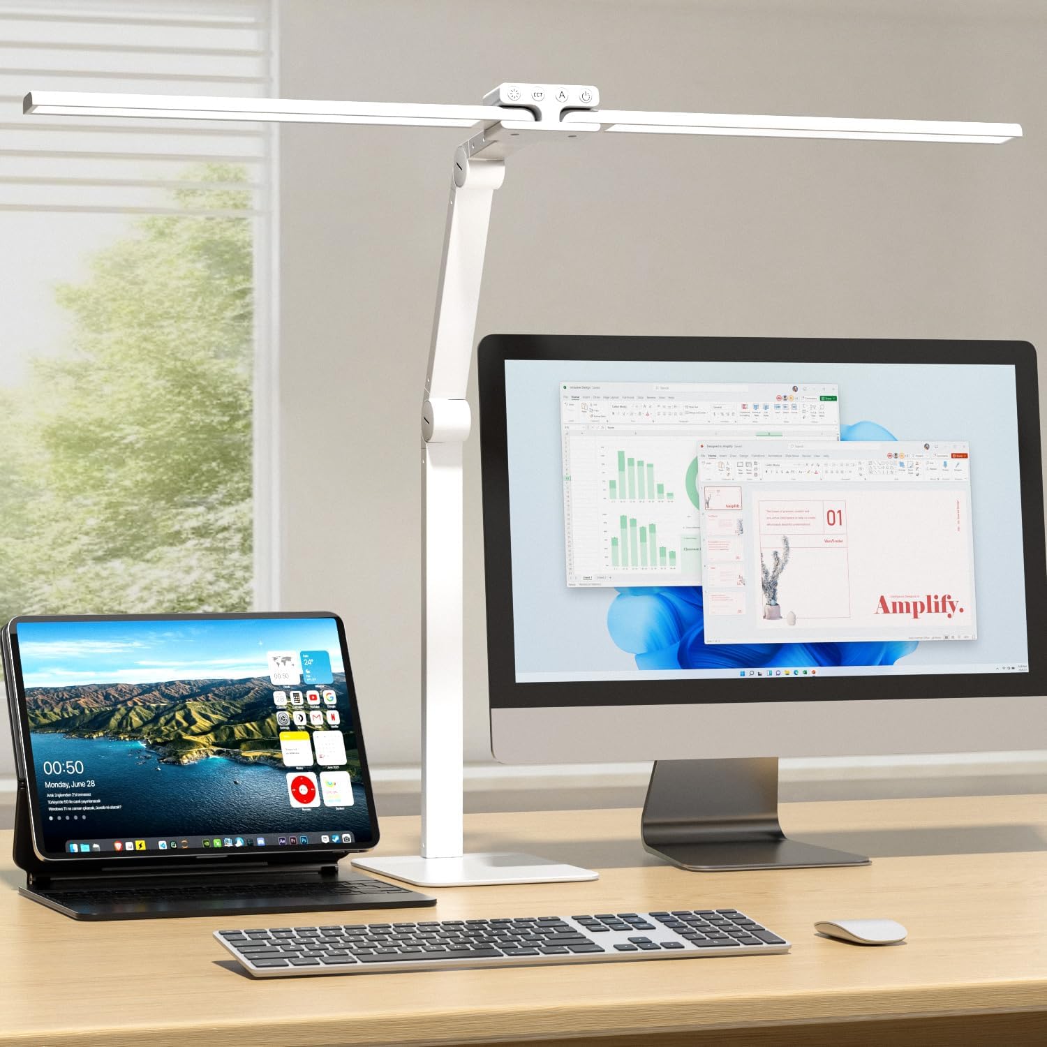 Detalle de KableRika Schreibtischlampe LED Doppelkopf 24W