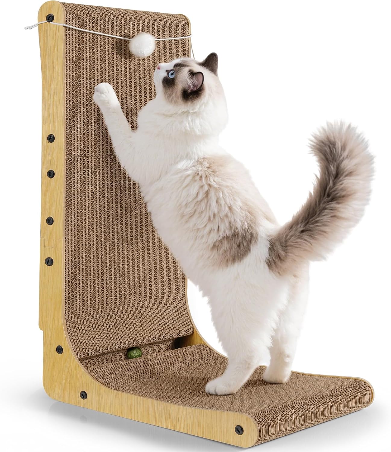 Detalle de Gimars Thickened L Shape 68cm cardboard cat scratcher with mint ball (wall mounted)
