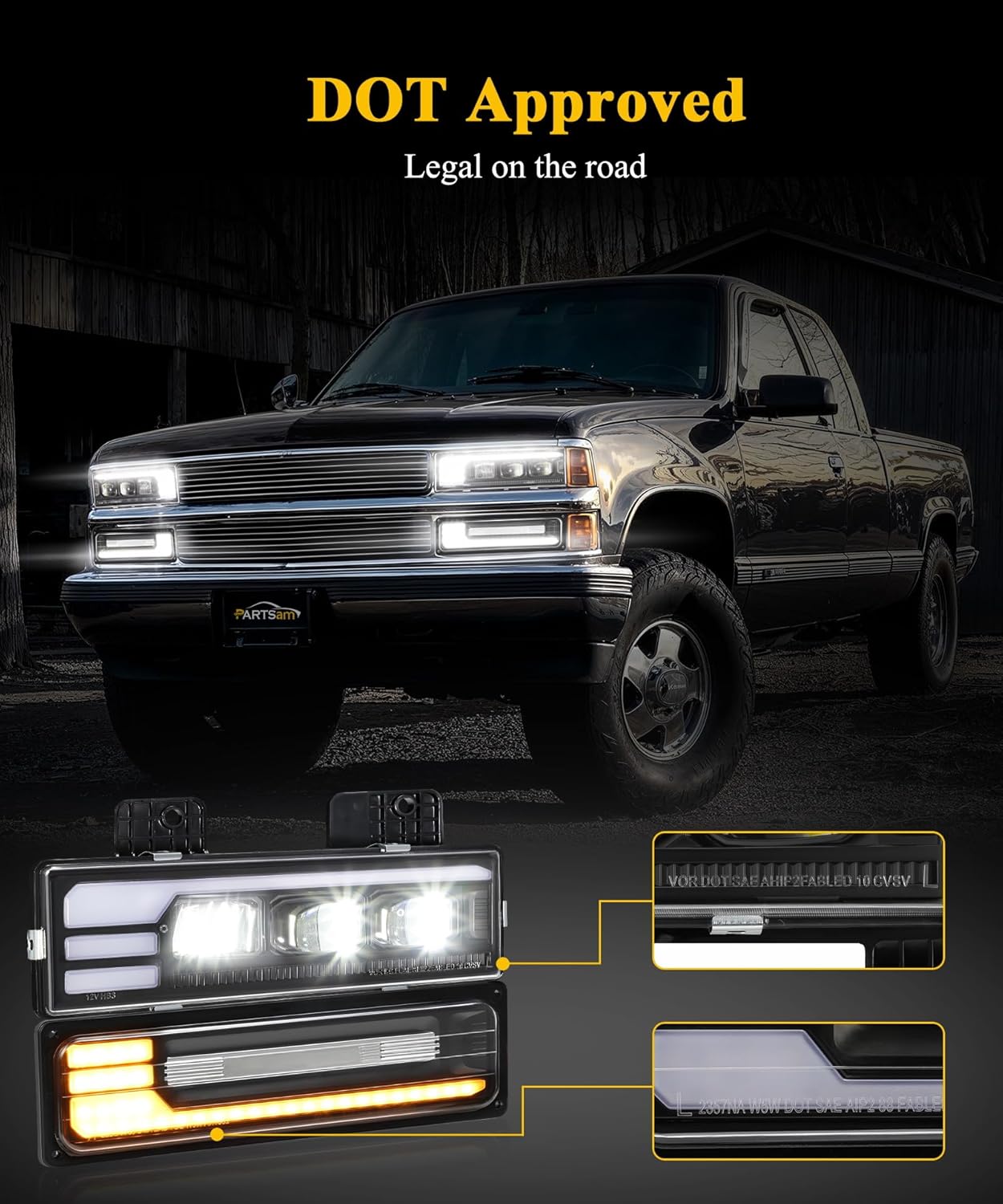Thumbnail 4 de Partsam LED Headlights Assembly 6500K for OBS Trucks