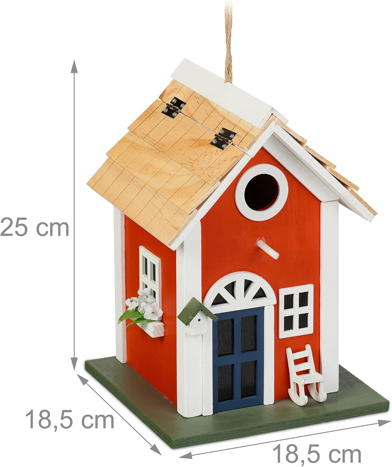 Detalle de Relaxdays 10044509 rustiek houten vogelhuisje, kleurrijk en hangend