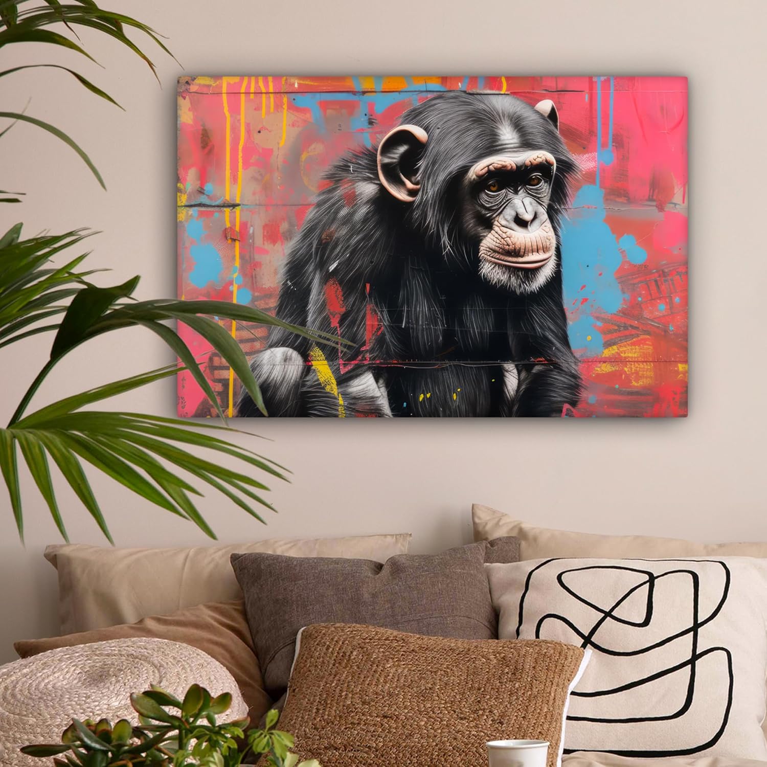 Thumbnail 5 de Impression sur toile 90x60 graffiti chimpanzé