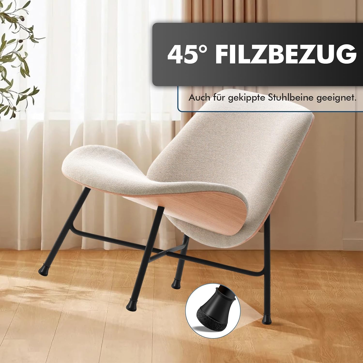 Thumbnail 2 de shinfly Stuhlbeinkappen Rund (24 Stück) – Filzgleiter für Stuhlbeine, schwarz (Fit: 14–20 mm)