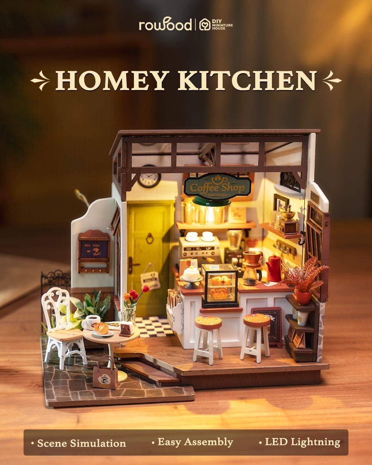 Thumbnail 2 de ROWOOD Miniatura Casa Delle Bambola Caffè – Fai Da Te in Legno con Luci LED
